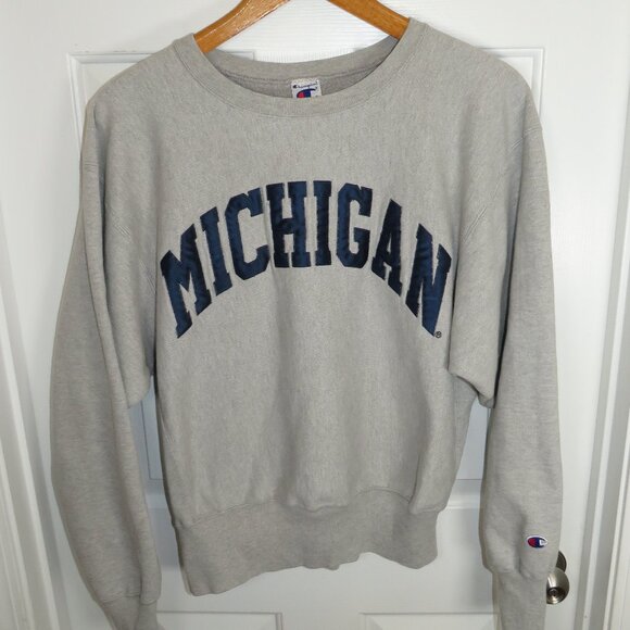 VINTAGE 90s Champion Reverse Weave Wide Neck Michigan University Wolverines Lg - Picture 1 of 8